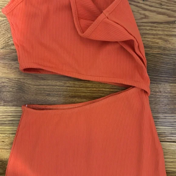 Lulus Spice Things Up Orange Ribbed One-shoulder Cutout Midi Dress - Size XS - Picture 4 of 5